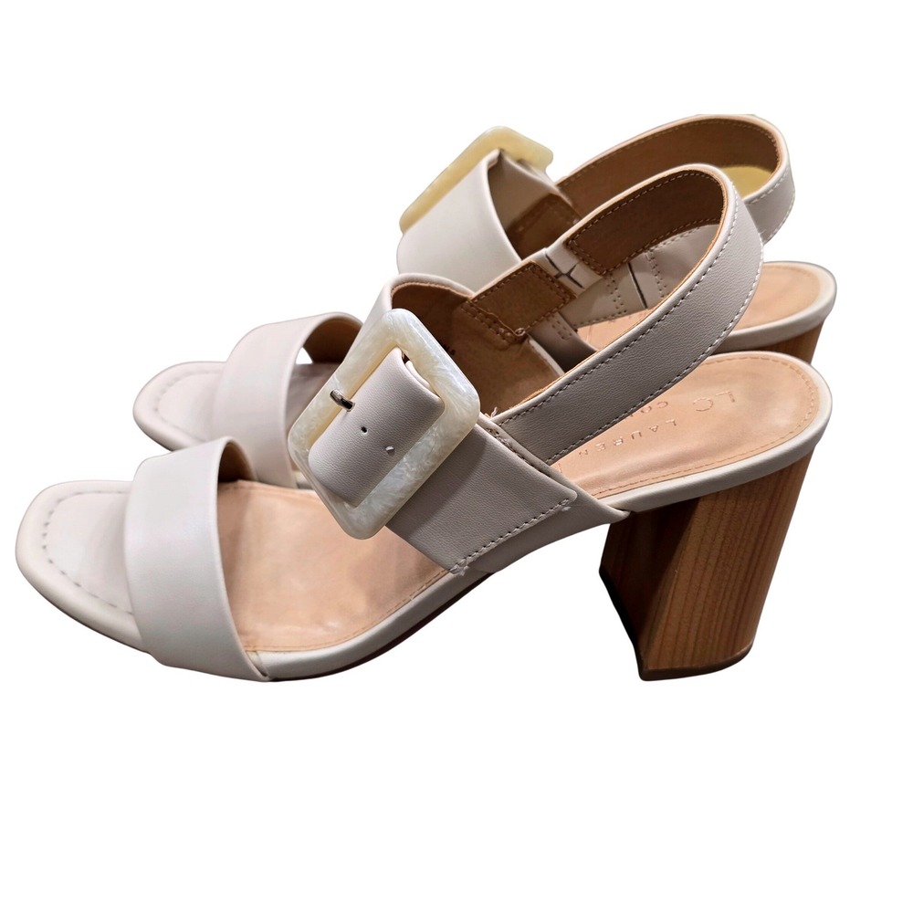 LC Lauren Conrad Block Heel Sandals Women Size‎ 10 Cream Minimal Chic Clean Girl